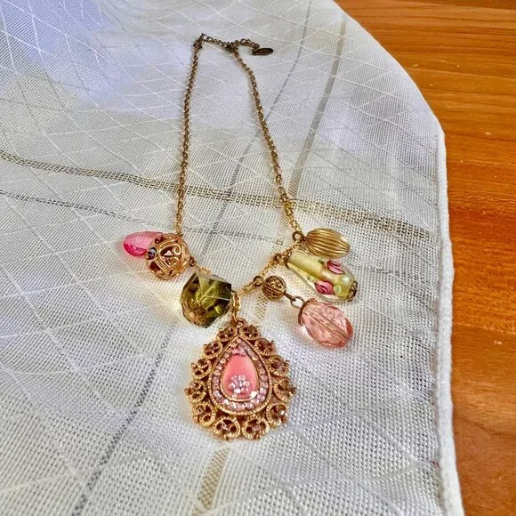 Cookie Lee Victorian Charm Necklace, Vintage Beaded Necklaces, Hand Blown Art - Picture 5 of 10